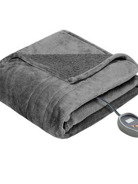 Beautyrest Heated Microlight to Berber Blanket King - Gray